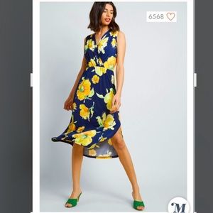 ModCloth Travel Sprightly Midi Navy Floral Dress Sz Large